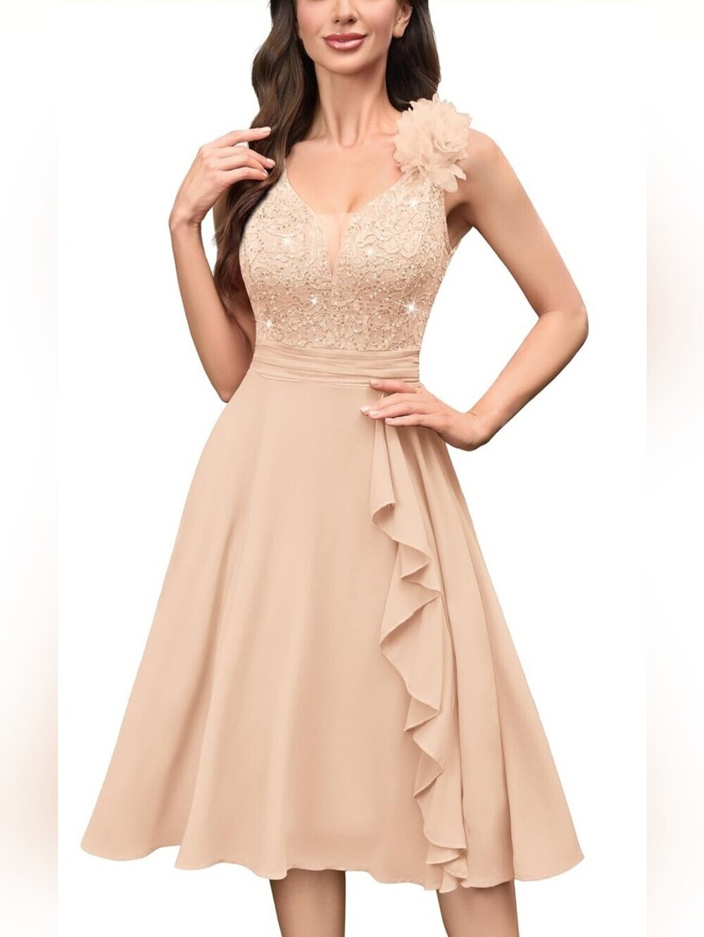 NWT Champagne Lace Ruffle Midi Dress | Graduation • Wedding Guest • Formal
